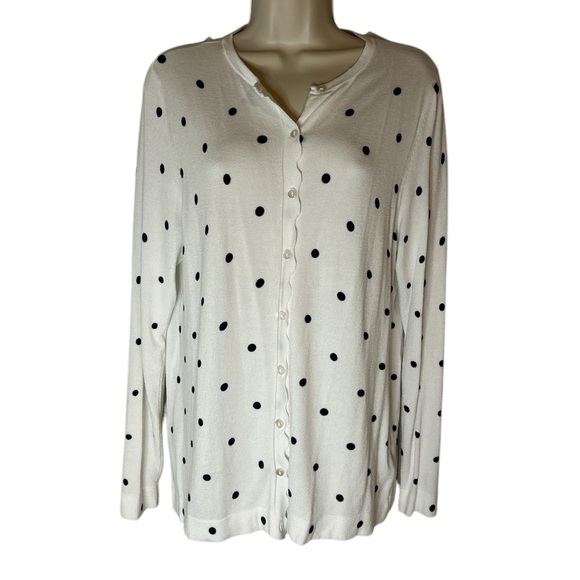 Croft & Barrow White and Black Cardigan with Polka Dot Pattern - Picture 1 of 7